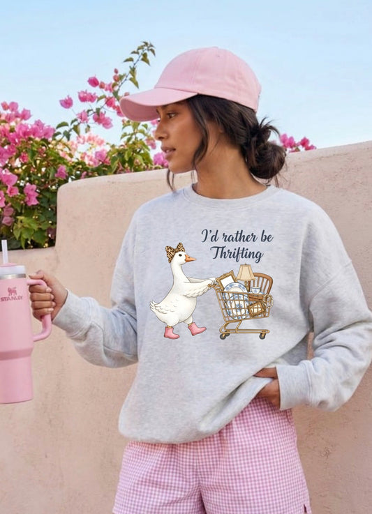 I’d Rather Be Thrifting Goose Graphic Crewneck | Graphic Sweatshirt | Cozy Unisex Pullover