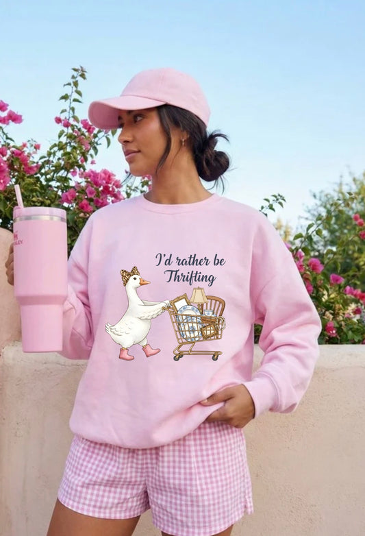 I’d Rather Be Thrifting Goose Graphic Crewneck | Graphic Sweatshirt | Cozy Unisex Pullover