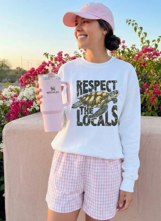Respect the Locals Sea Turtle Crewneck | Graphic Sweatshirt | Cozy Unisex Pullover